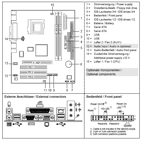 Fujitsu-Siemens-Mainboard D1961 Layout: