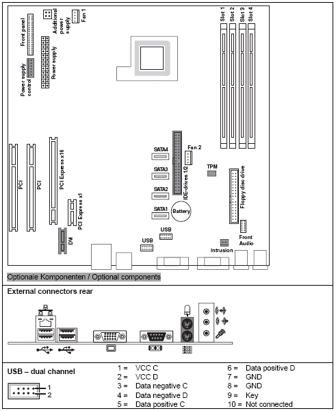 Fujitsu-Siemens-Mainboard D2461 Layout: